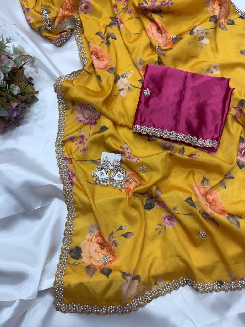 New demanded Moti work printed saree