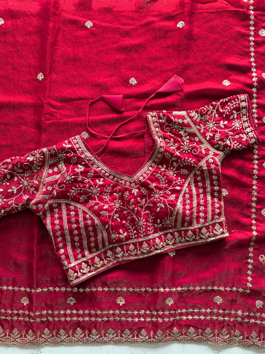 Premium Fandy satin saree with heavy sequence and zari work