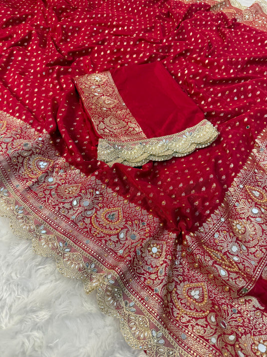 Premium katan silk with sari & mirror work