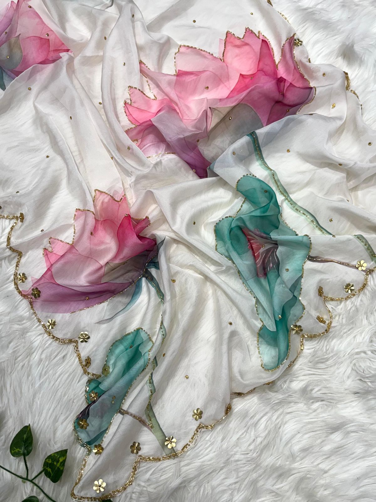 Pure Soft tibby silk fabric saree with floral work