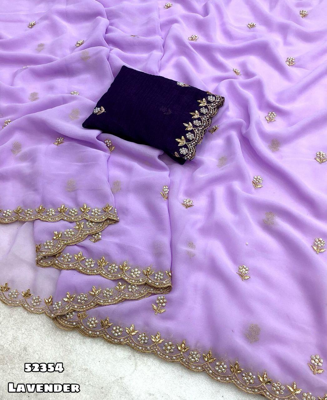 Soft Georgette Saree with Embroidery & Scalloped Border