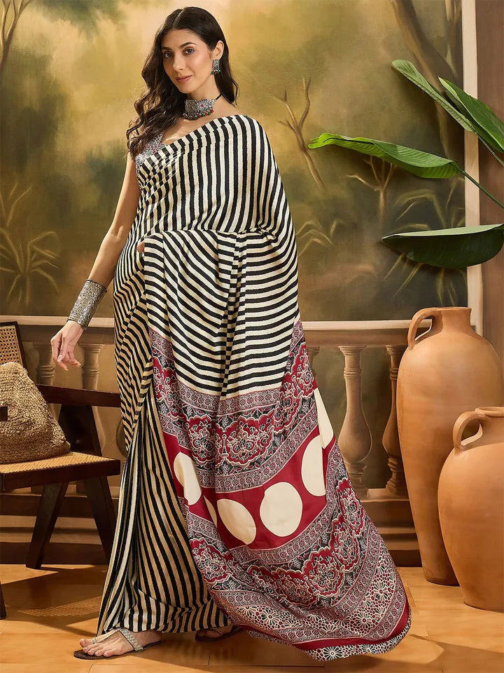 New Ajrakh satin silk saree