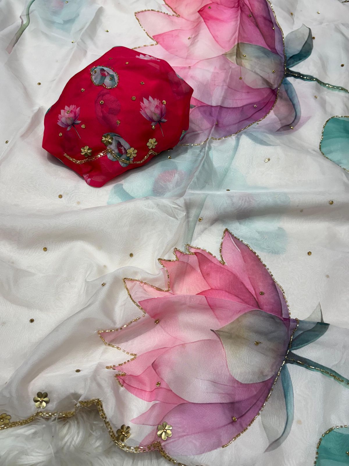 Pure Soft tibby silk fabric saree with floral work