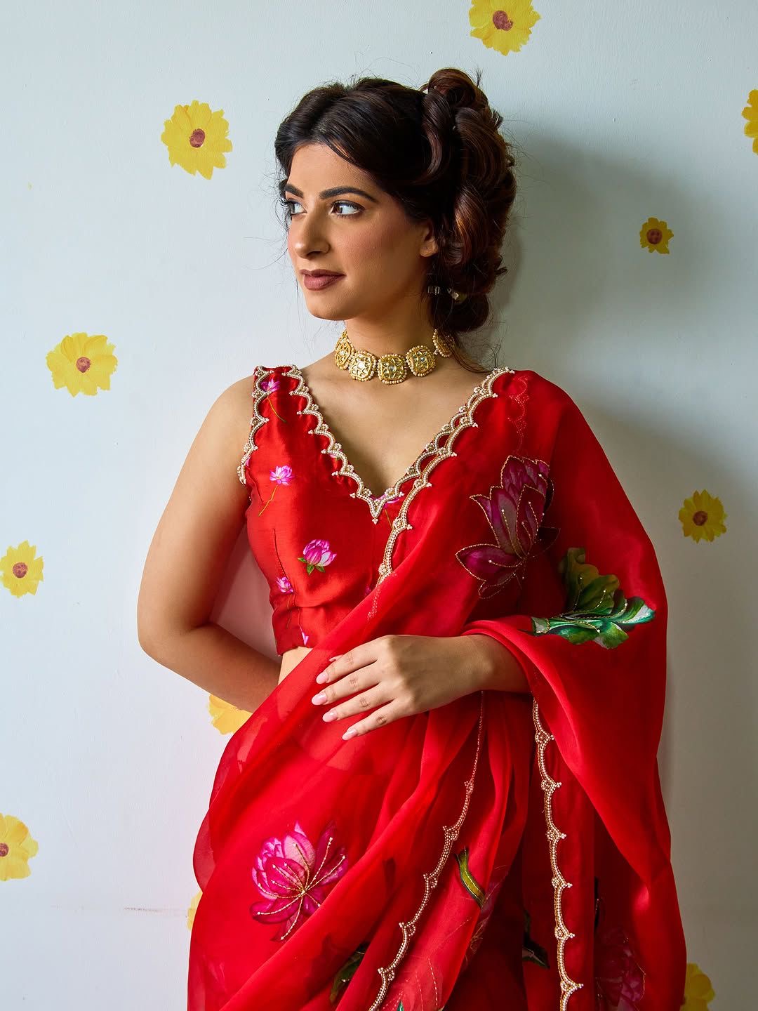 ✨Pure soft tebby silk with beautiful flower print & cutdena + pear handwork
