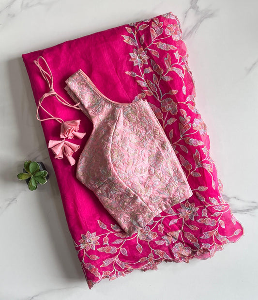 Premium Chanderi saree with multi thread embroidery work on pallu