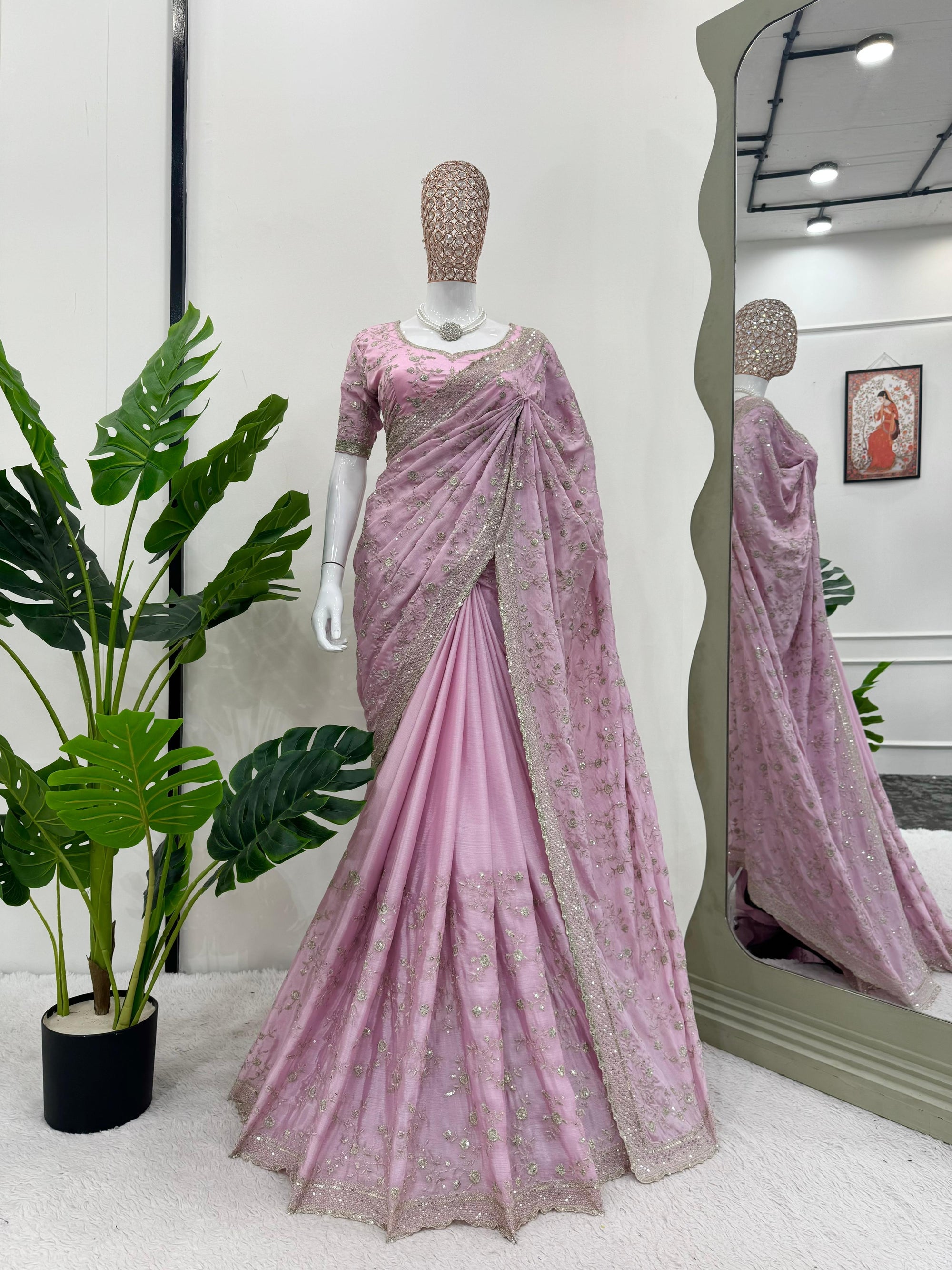 Designer Saree on Havy Chinon Silk Febric