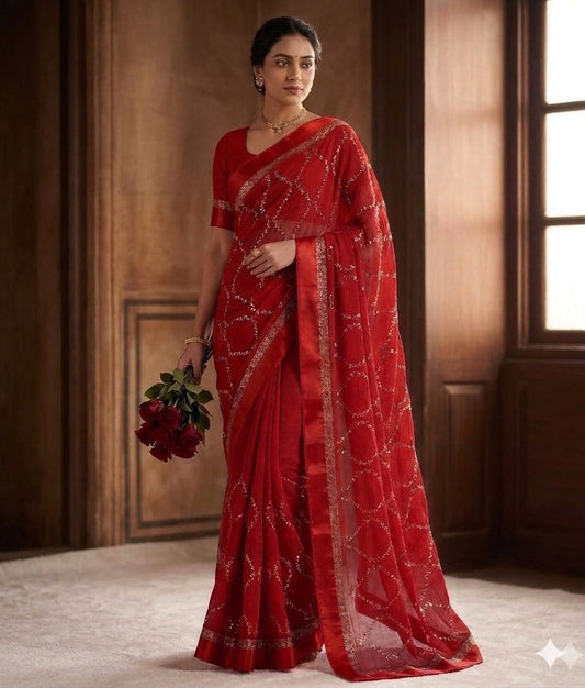 Pure Viscose Georgette Sattin Patta With Lahriya Concept Sequins