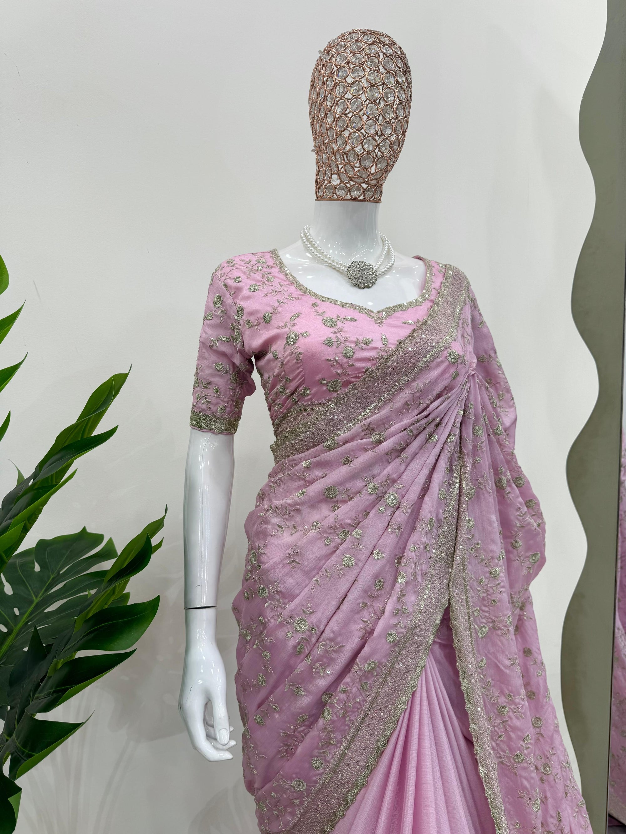 Designer Saree on Havy Chinon Silk Febric