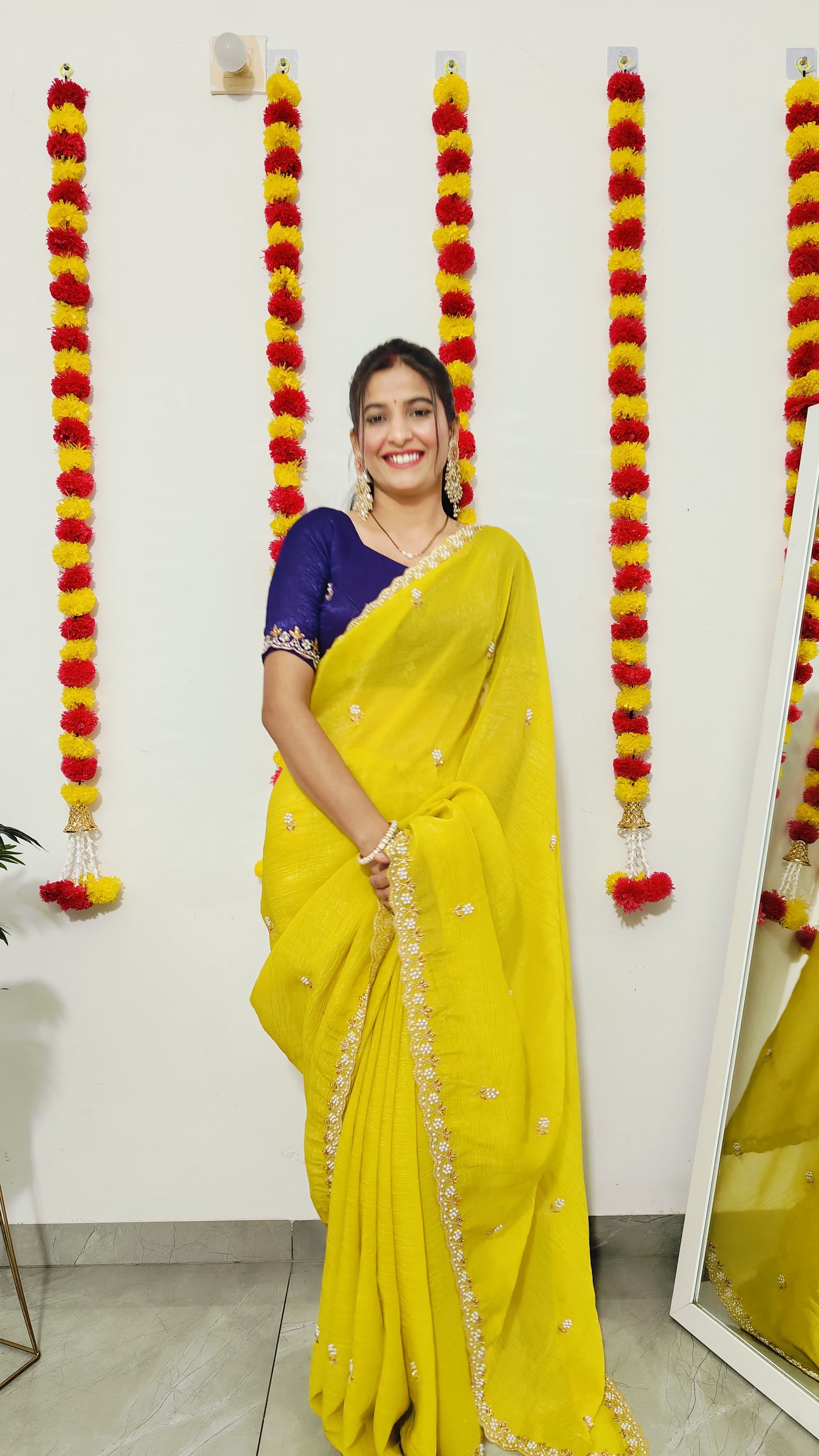 Soft Georgette Saree with Embroidery & Scalloped Border