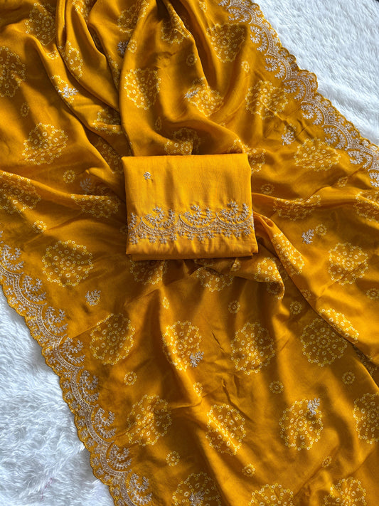 Beautiful Chinnon saree in bandhani print