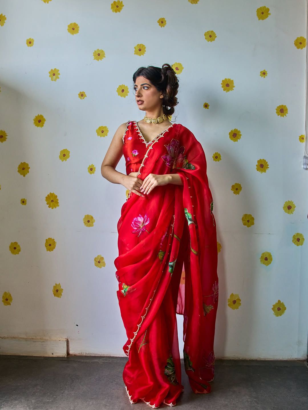 ✨Pure soft tebby silk with beautiful flower print & cutdena + pear handwork