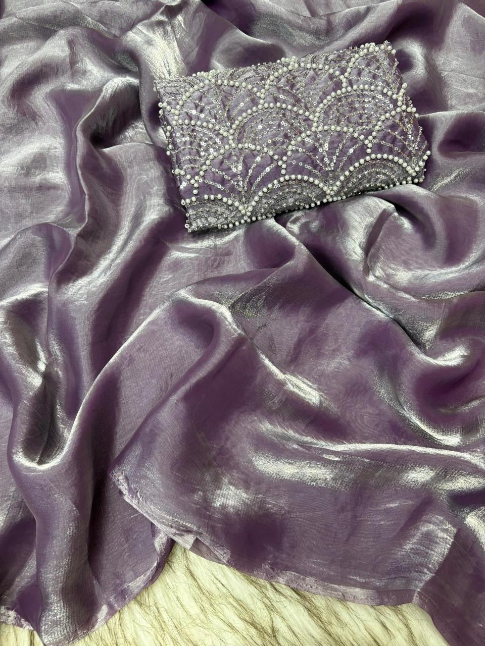 Beautiful saree in space silk fabric