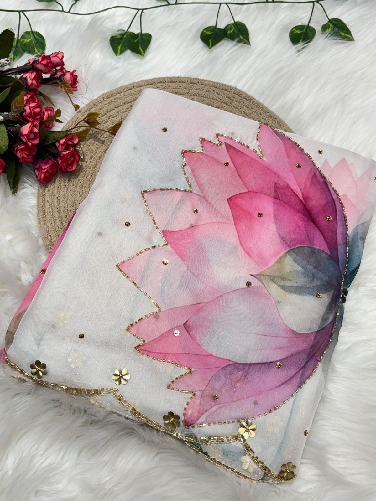 Pure Soft tibby silk fabric saree with floral work