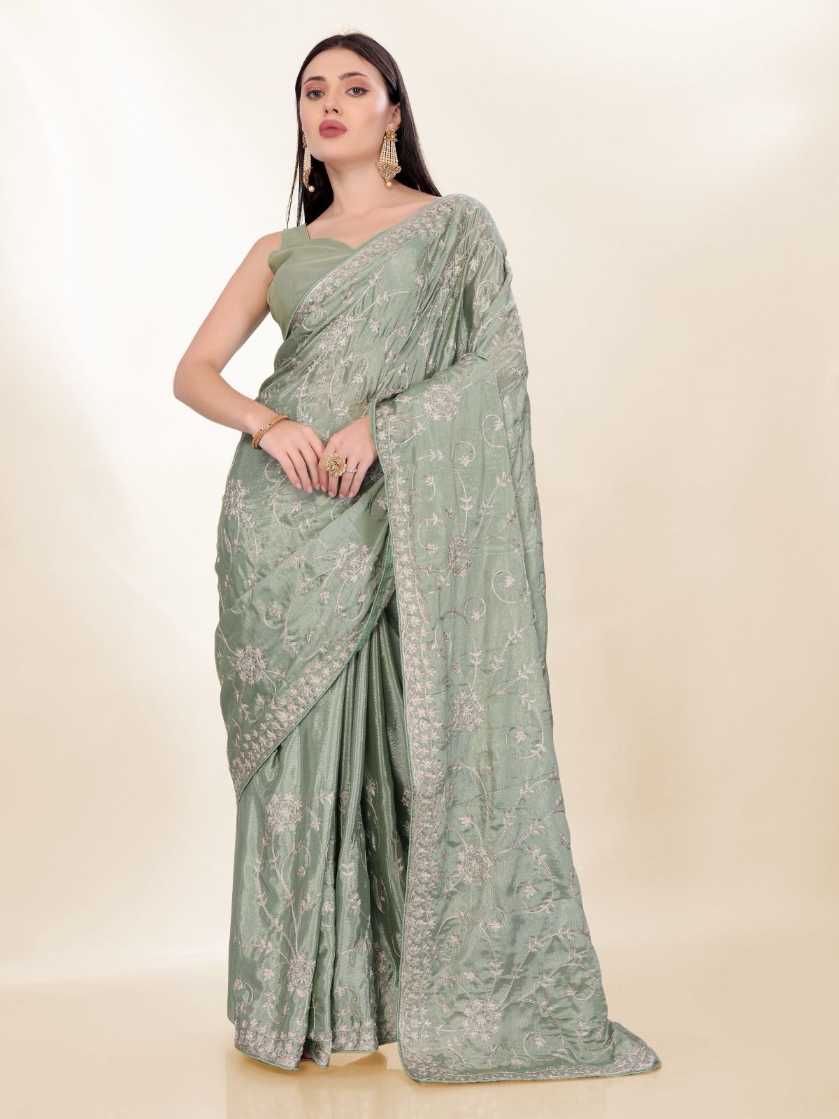 Party Wear Chinon Silk Saree