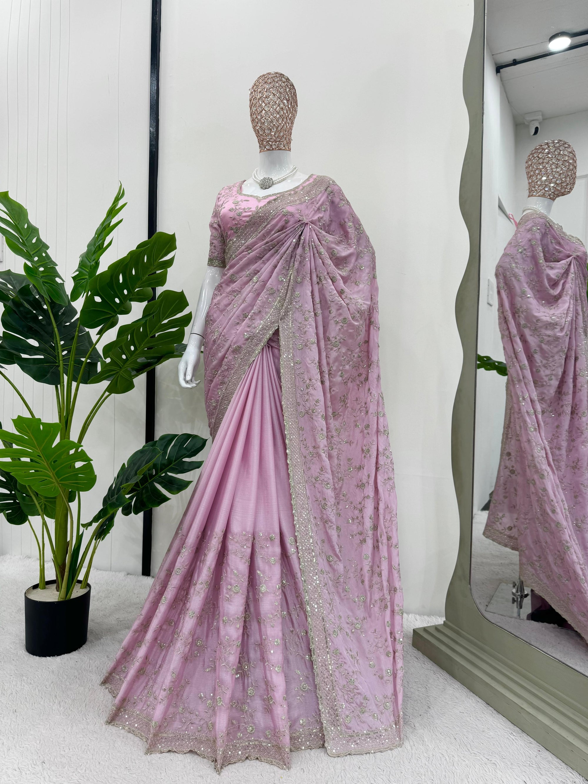 Designer Saree on Havy Chinon Silk Febric