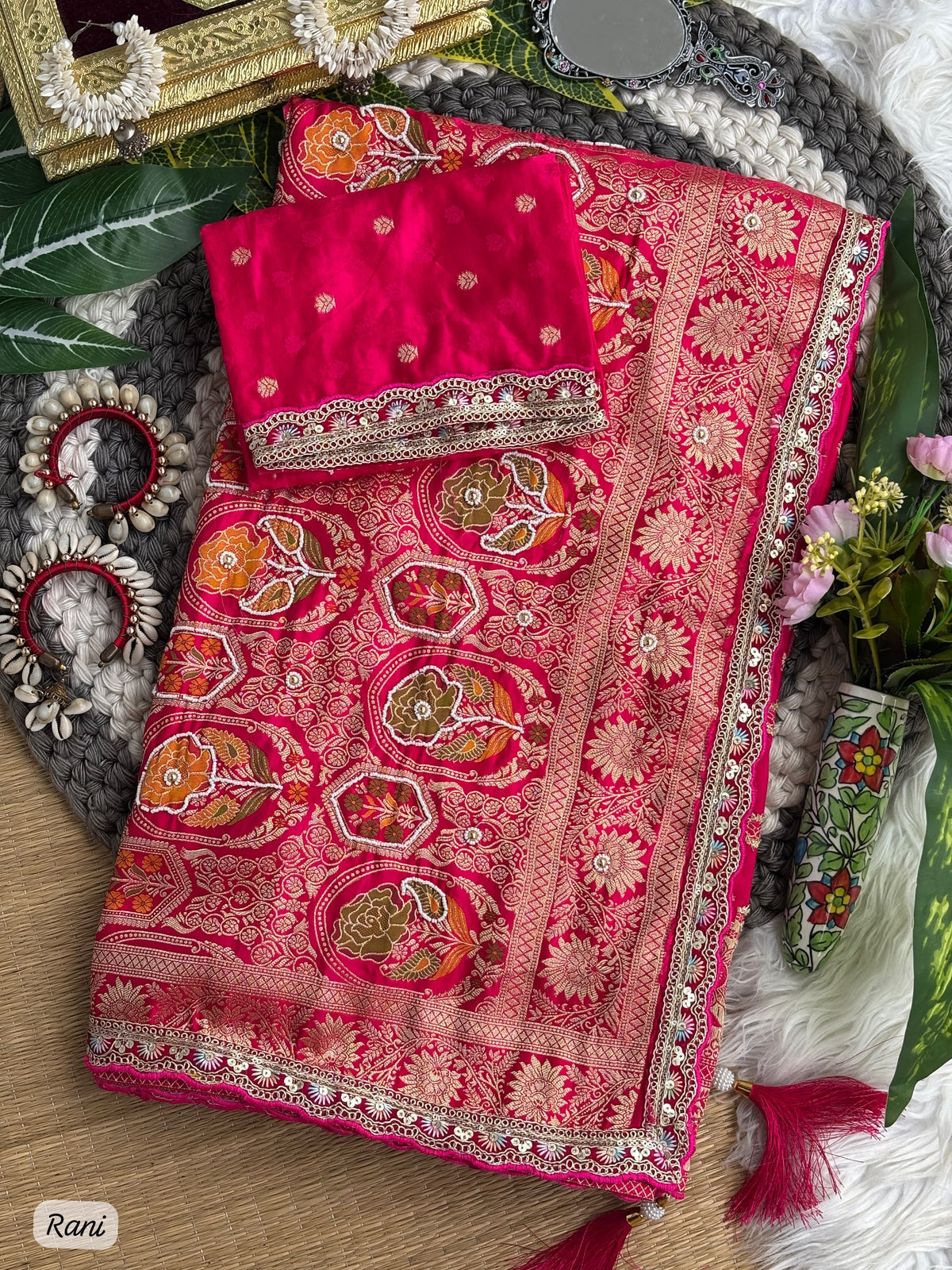 Pure Sartin saree with weaving &nbsp;jaquard nd mina work