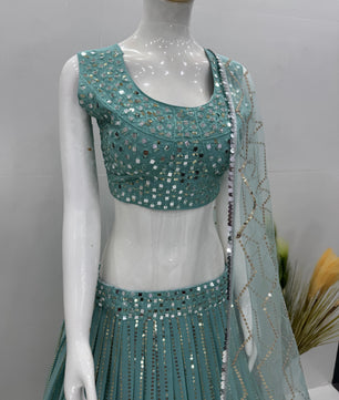 Heavy mirror work Blue Lehenga