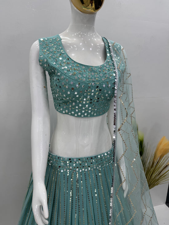 Heavy mirror work Blue Lehenga