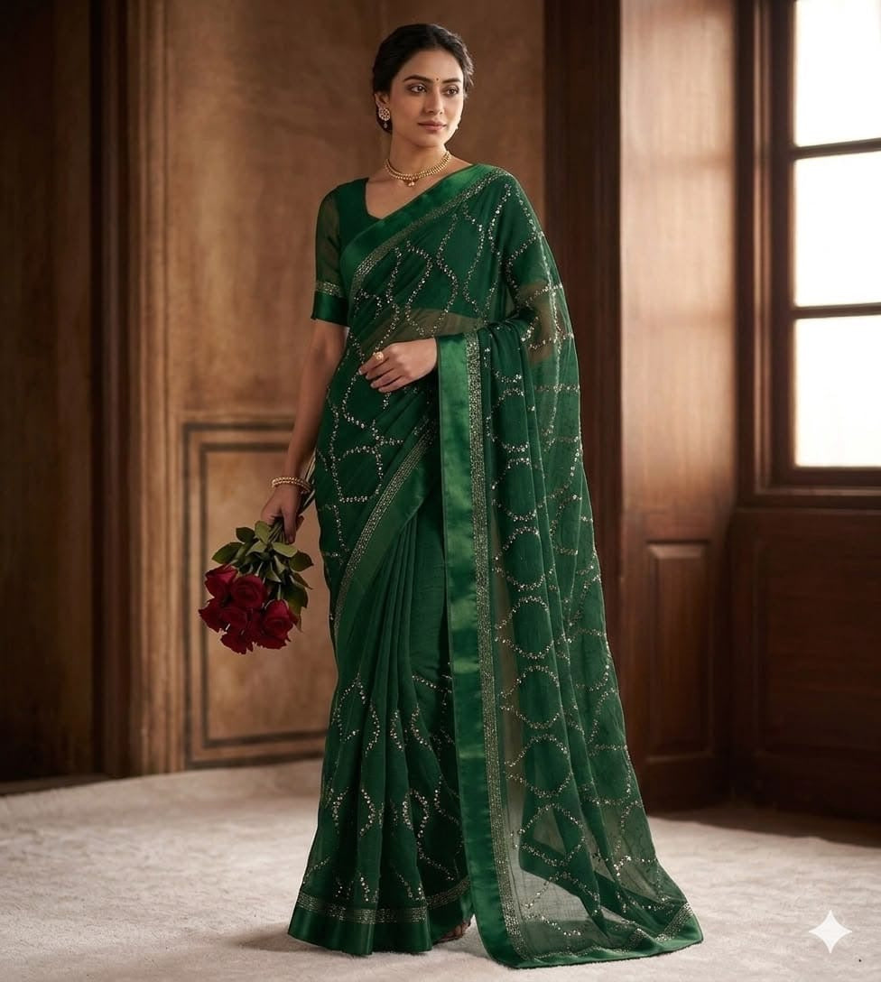 Pure Viscose Georgette Sattin Patta With Lahriya Concept Sequins