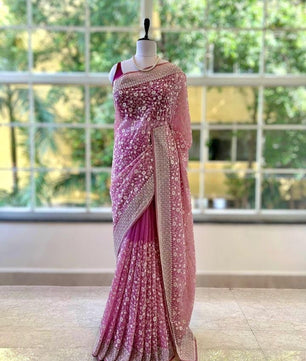 Shimmer  silk fabric chikankari work