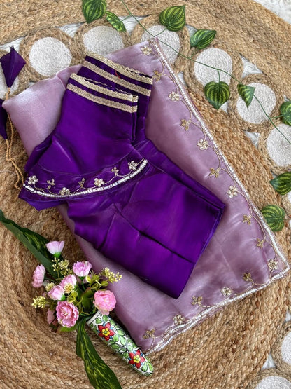 Very Soft nd Elegant Rich look Rimzim Silk fabric with beautiful hand work khatli cutdana heavy border