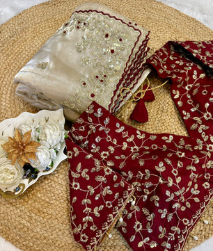 Soft space silk Saree with heavy embroidery sequence, multi-thread & zari work