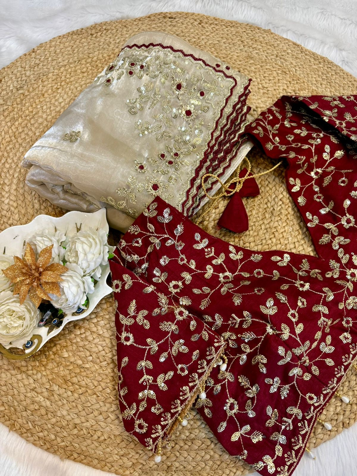 Soft space silk Saree with heavy embroidery sequence, multi-thread & zari work