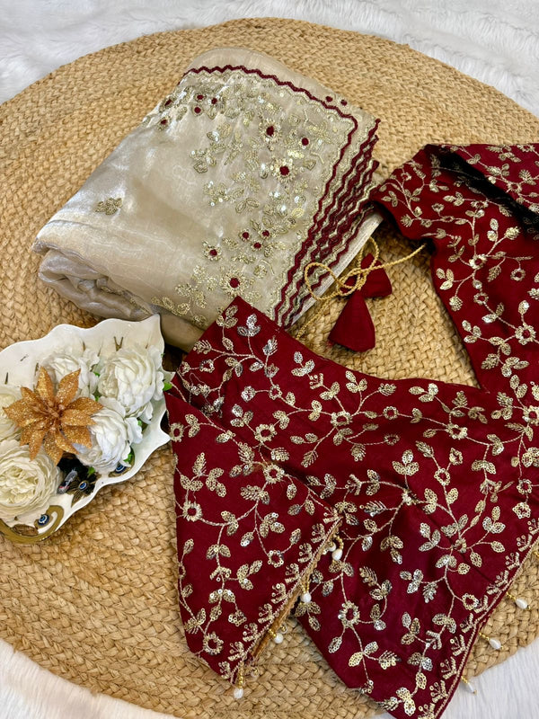 Soft space silk Saree with heavy embroidery sequence, multi-thread & zari work