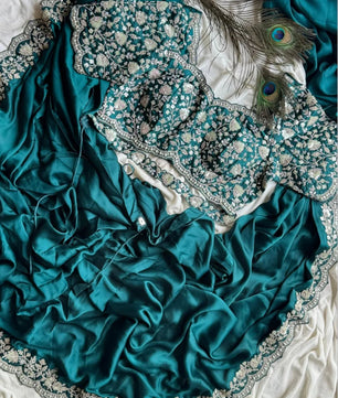 Ready-to-wear Pre-Drapped Saree with stitched designer Blouse.