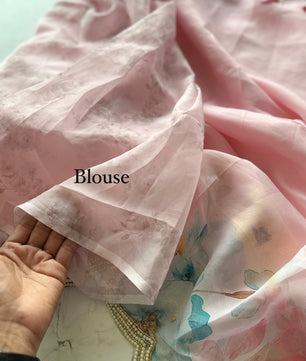 Primium Soft Orgenza Tebby Silk With Flower Digital Print and Handwork Arco Border