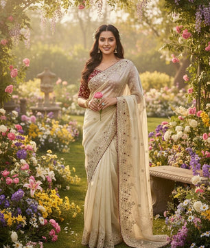 Soft space silk Saree with heavy embroidery sequence, multi-thread & zari work