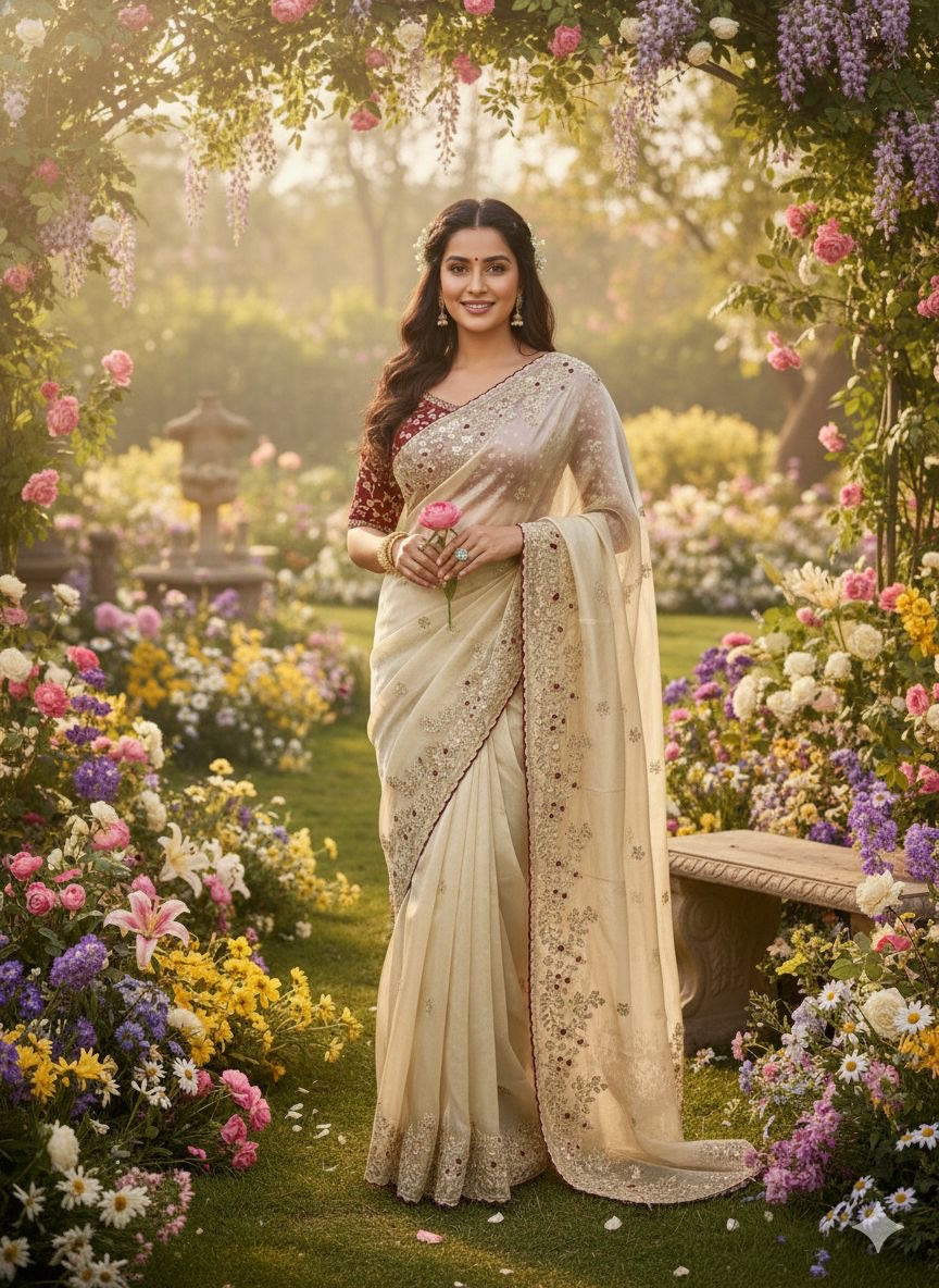 Soft space silk Saree with heavy embroidery sequence, multi-thread & zari work