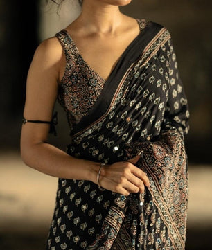 Beautiful satin gajji saree with mirror work