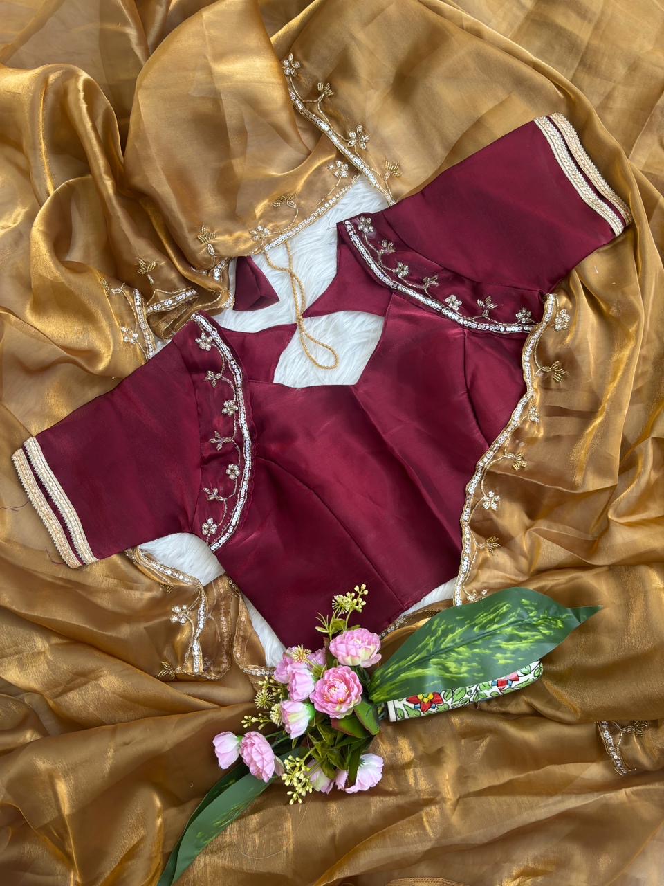 Very Soft nd Elegant Rich look Rimzim Silk fabric with beautiful hand work khatli cutdana heavy border