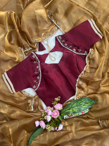 Very Soft nd Elegant Rich look Rimzim Silk fabric with beautiful hand work khatli cutdana heavy border
