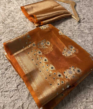 Masterpiece Glass Tissue Banarasi *Handwork* Stone, Mirror Work Saree