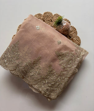 Pure Soft Orgenza Tissue With Zari Sequnce Thread Work And Scalp Border