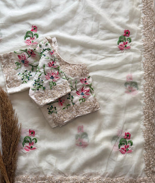 Primium Soft Tebby Silk With multy Color Thread Work And Codding scalp Border