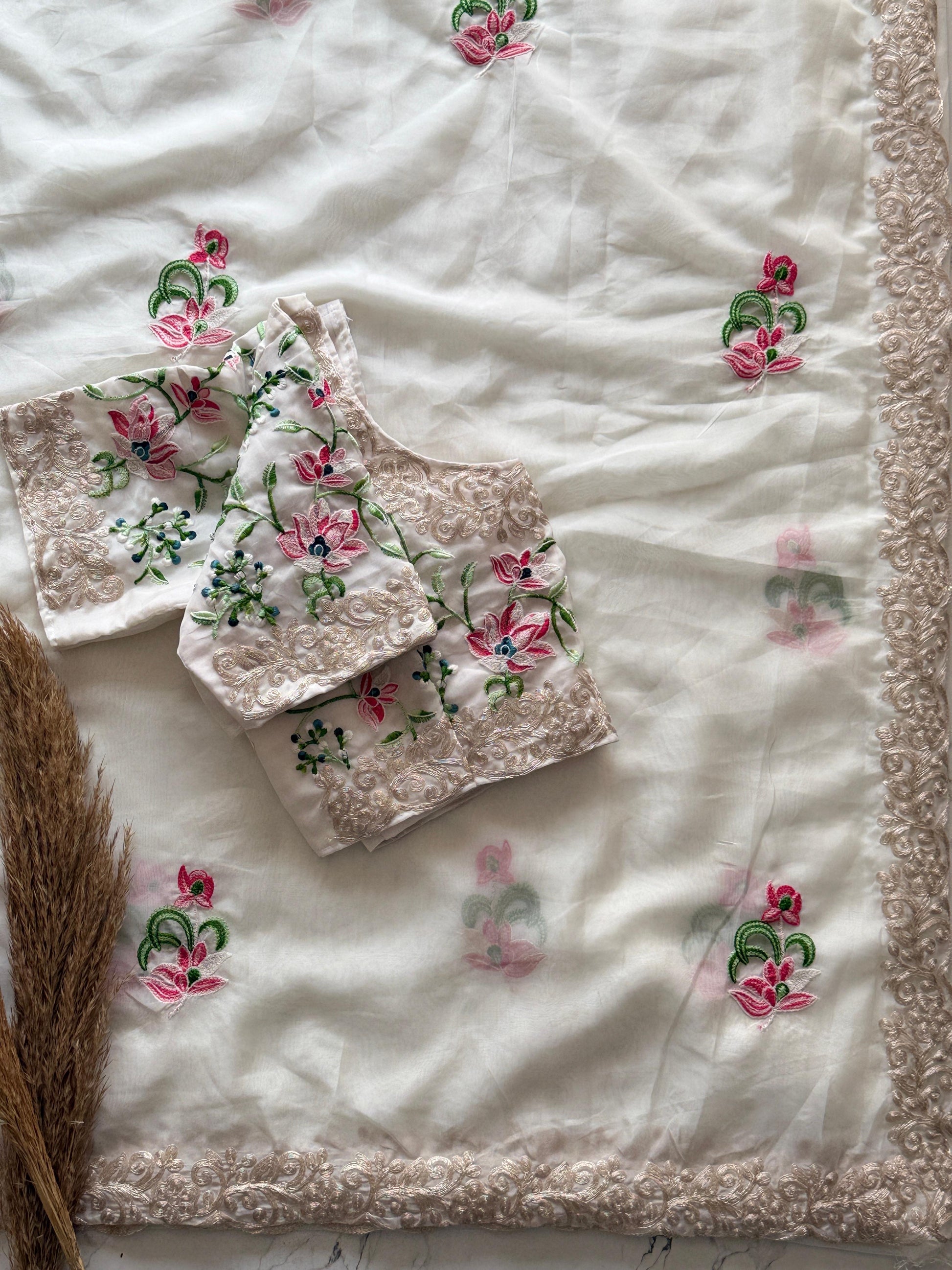 Primium Soft Tebby Silk With multy Color Thread Work And Codding scalp Border