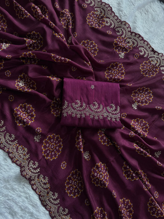 Beautiful Chinnon saree in bandhani print