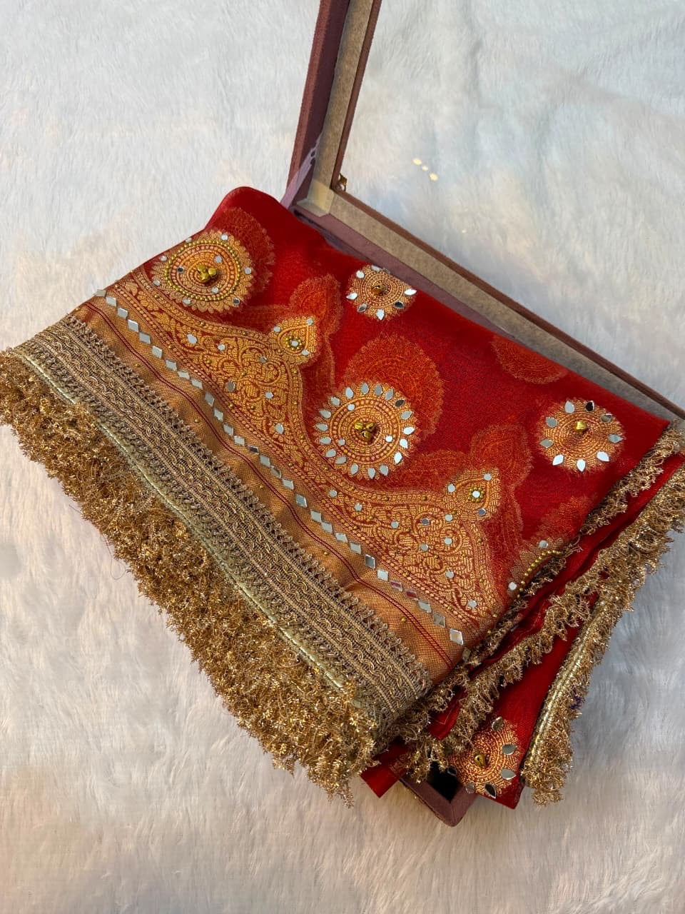 Metallic Banarasi Soft Glass Tissue Saree x Ghungroo Handwork x Lacework x Mirror & Moti Handwork