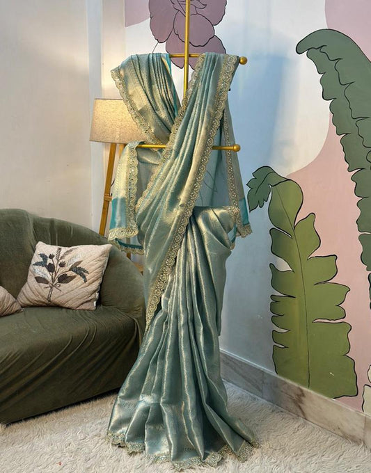 Exude elegance in this exquisite designer Kanjeevaram brocade tissue silk saree