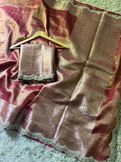 Banarasi Glass Plain Tissue Border Soft Saree