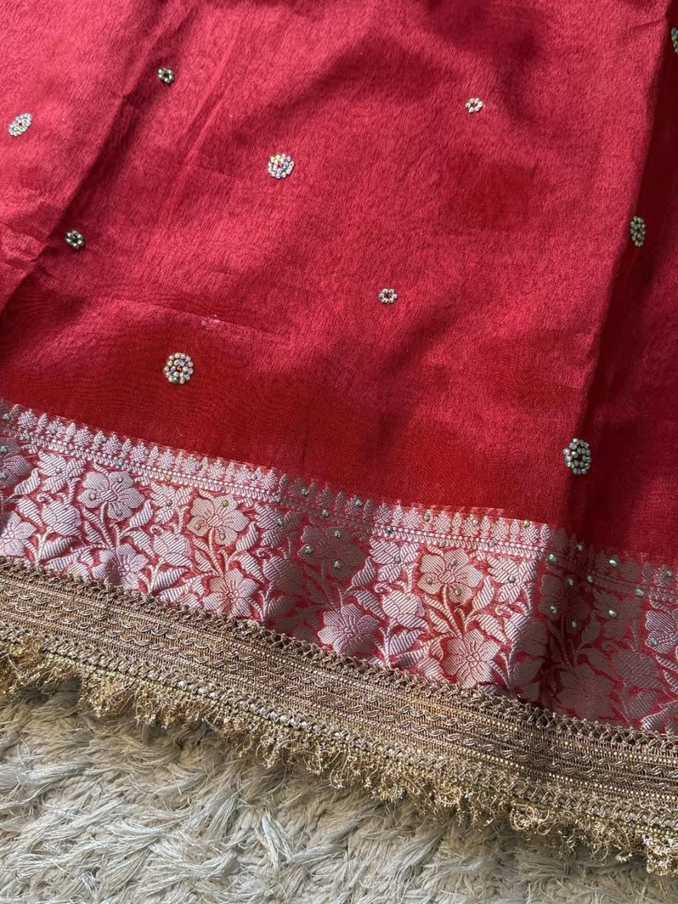 Banarasi soft glass tissue silk saree with siroksi stone work