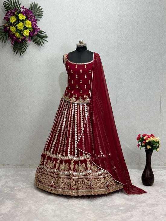 BRIDAL WEAR HEAVY EMBROIDERED CODING SEQUENCE & PAPER MIRROR WORK LEHENGAS CHOLI WITH DUPATTA*