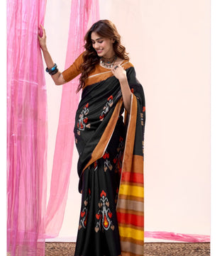 Soft Tusser With Super Ikkat Print & Zari Border*