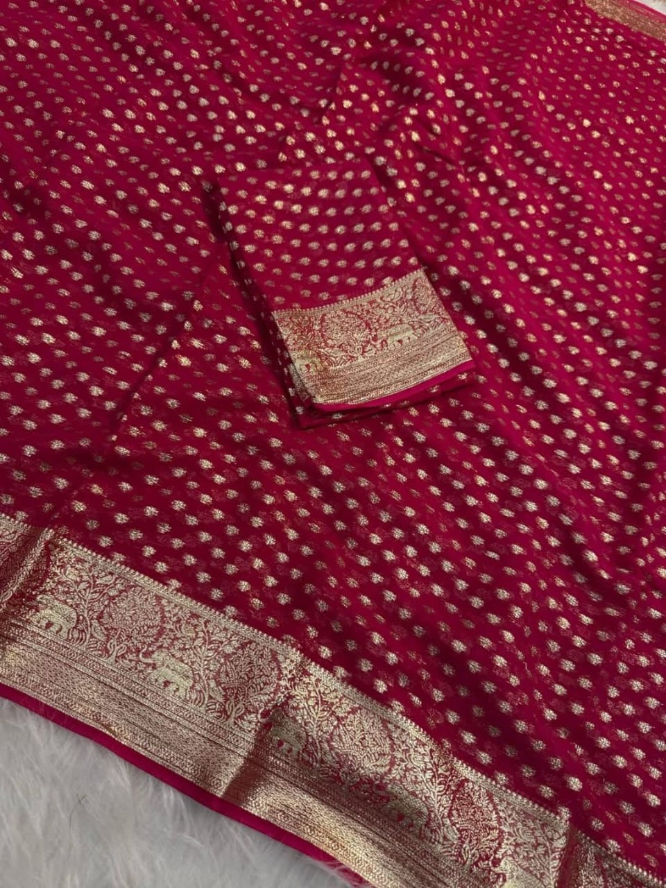 Pure Viscose Georgette Saree With Fancy Zari & Fancy Jecquard Border