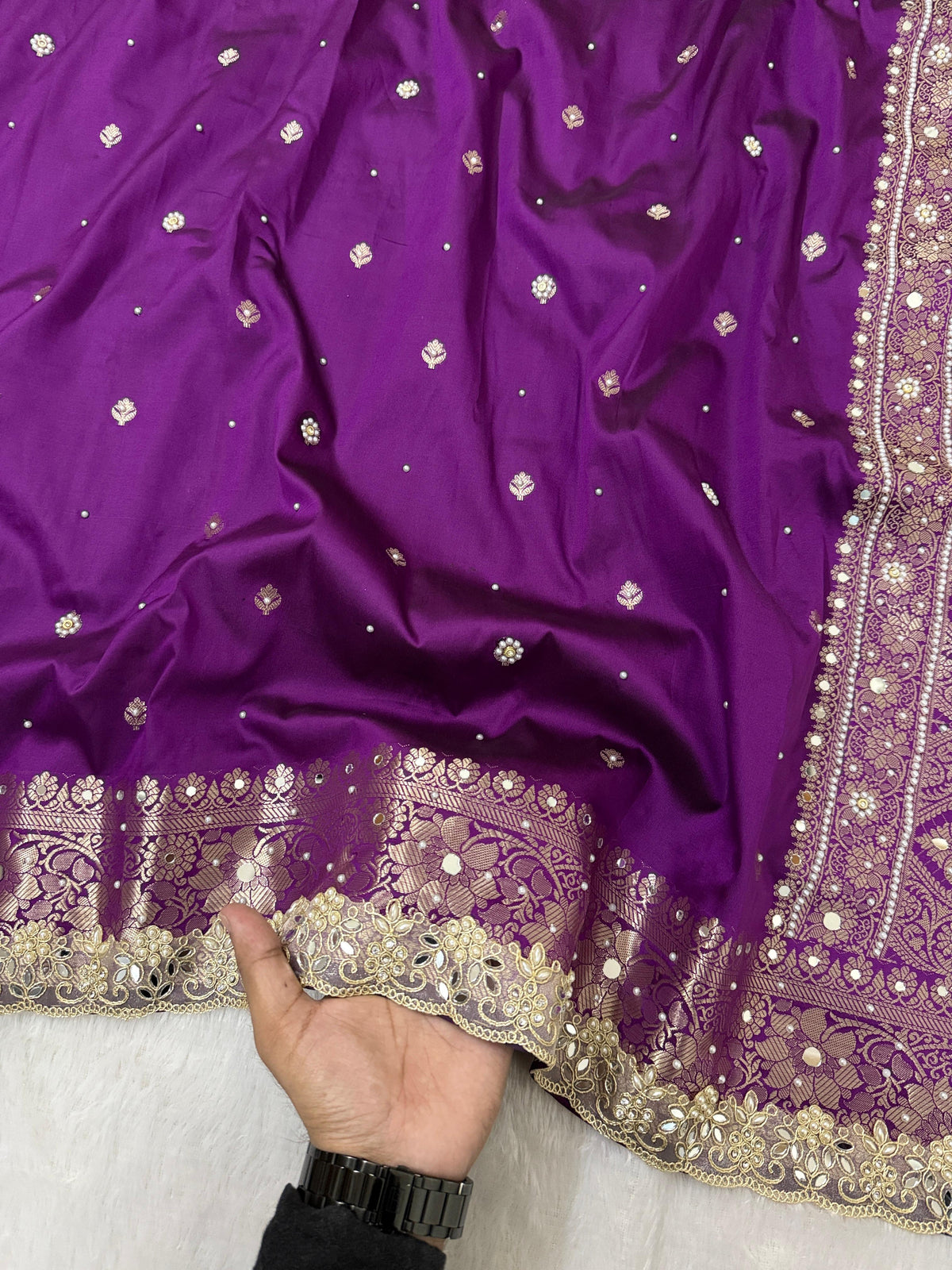 Presenting Timeless Banarasi Semi Katan Soft Silk Lace work Saree