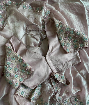 Premium Space silk saree with coding sequence & pearls work lace on either side of border