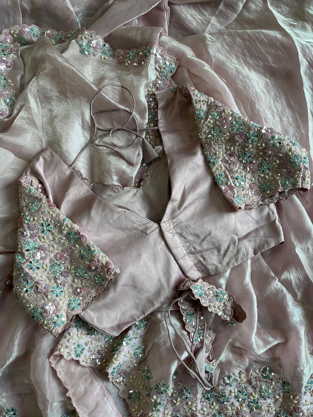 Premium Space silk saree with coding sequence & pearls work lace on either side of border